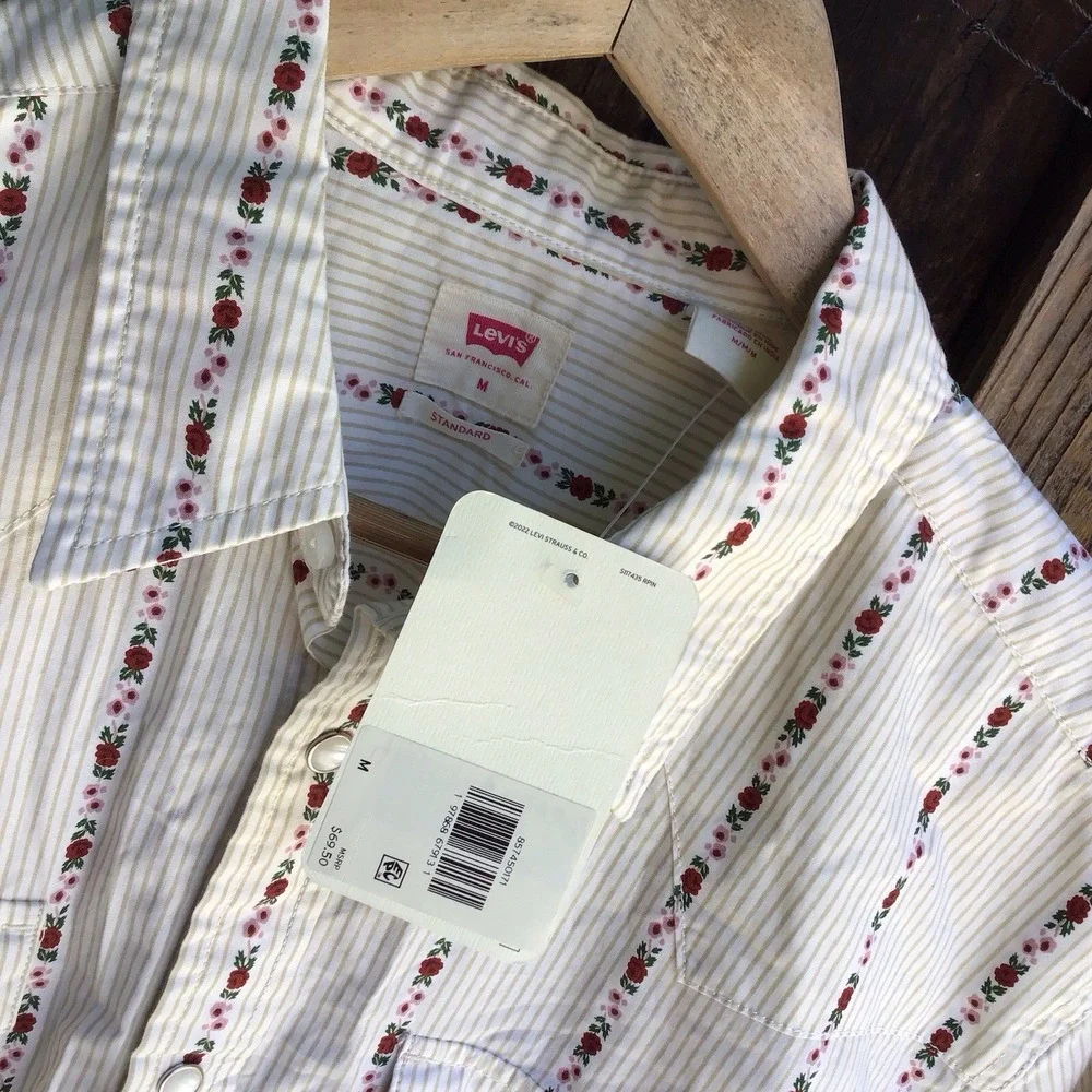 Levi's Western Snap Shirt Floral Stripe Standard Fit Pearl Snap Men's Medium NWT